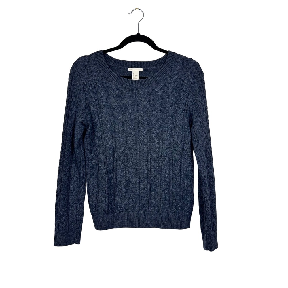 Basic Sweater Women Small Gray Cable Knit‎ Crewneck Long Sleeve Pullover Cute
